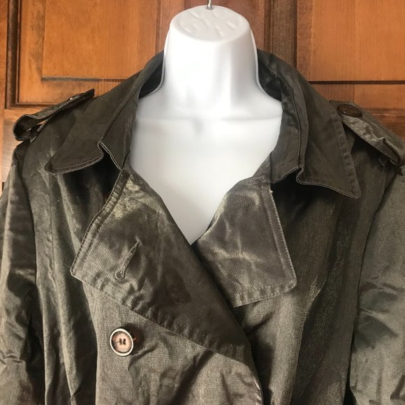 Joan Rivers Olive w/Shimmer Trench Coat w/Epaulettes Size 2X - Picture 11 of 16